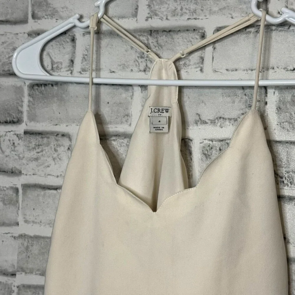 J CREW Scalloped Cami Tank Top Ivory Cream Racerback Spaghetti Blouse size 4 - Picture 4 of 10
